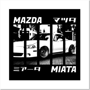 Mazda Miata MX-5 NB Black 'N White 3 (Black Version) Posters and Art